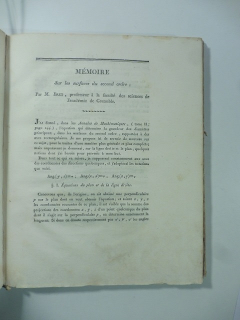 Memoire sur les surfaces du second ordre. Par M. Bret...